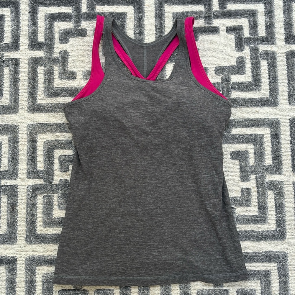 Lululemon gray and hot pink workout tank with built in bra